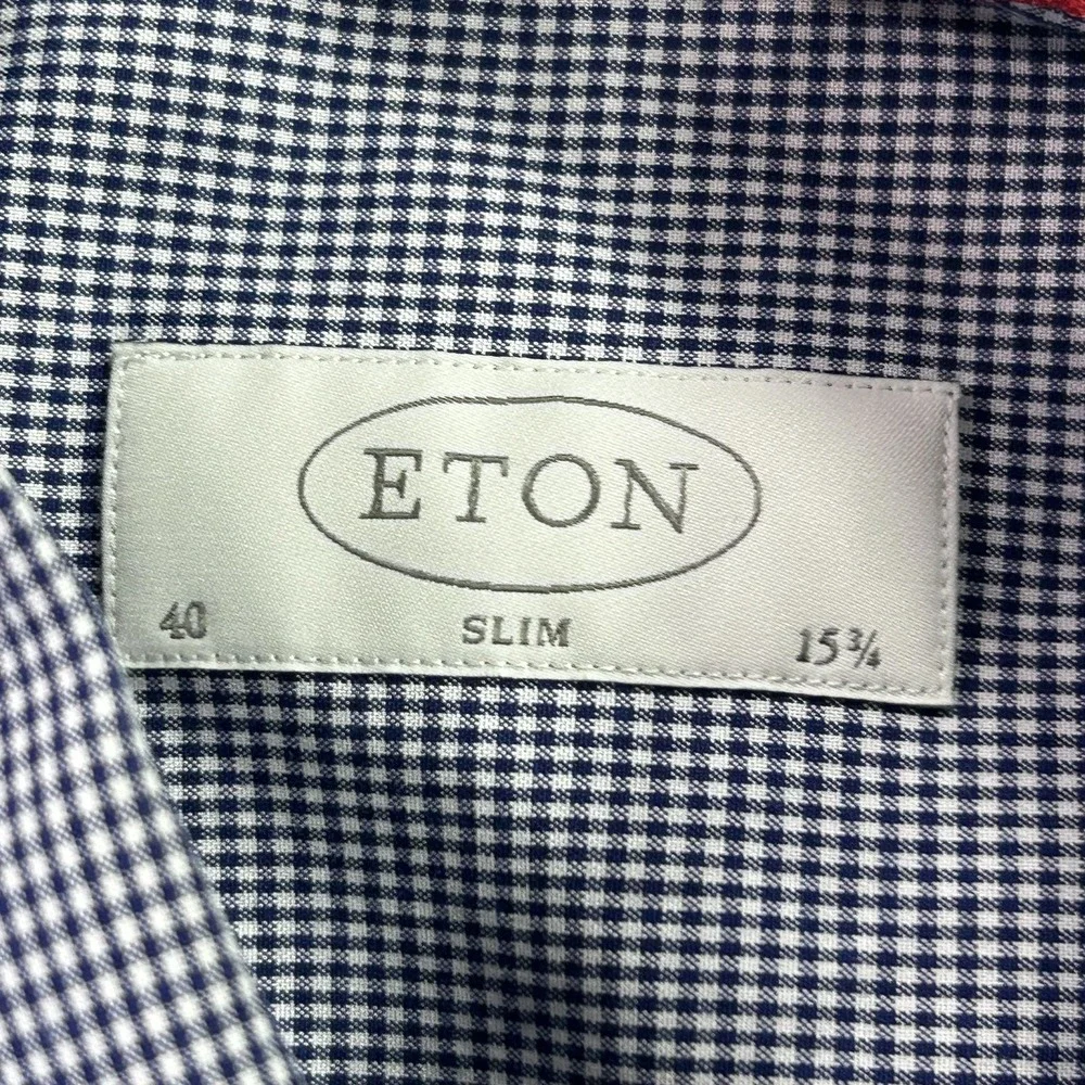 Eton Shirt Mens‎ 16 34/35 40 Blue Gingham Slim Fit Cotton Dress Long Sleeve